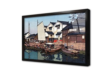 Deniz Kenarı Japon Sanatı Çerçeveli Cam Tablo