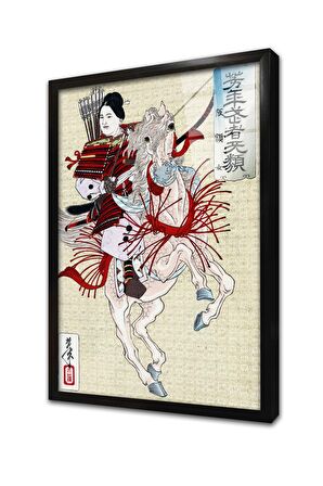 Japon Samuray Kadın Çerçeveli Cam Tablo