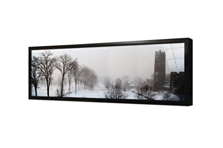 Panoramik Karlı Doğa Çerçeveli Cam Tablo