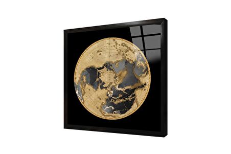 Soyut Detaylı Dünya Küre Çerçeveli Cam Tablo