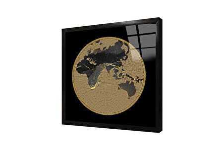 Soyut Detaylı Dünya Küre Çerçeveli Cam Tablo