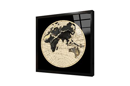 Soyut Detaylı Dünya Küre Çerçeveli Cam Tablo