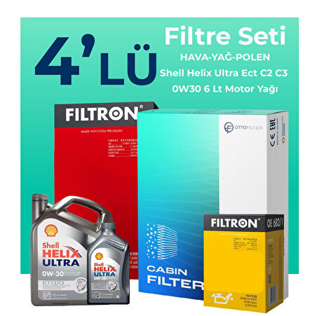 Filtron Ford Connect 1.5 Dizel Filtre Bakım Seti Shell Motor Yağlı (2013-2019) 4 Lü