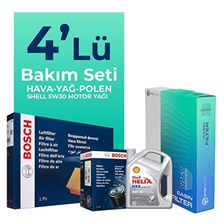 BOSCH Toyota Yaris 1.33 Benzin Filtre Bakım Seti Shell Motor Yağlı (2012-2018) 4 Lü