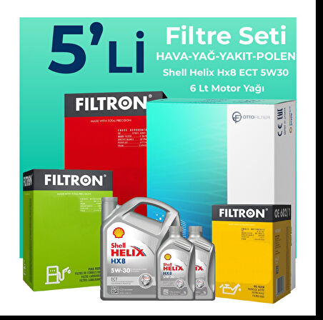 Filtron Volvo XC60 2.4 Dizel Filtre Bakım Seti Shell Motor Yağlı (2009-2014) 5 Li