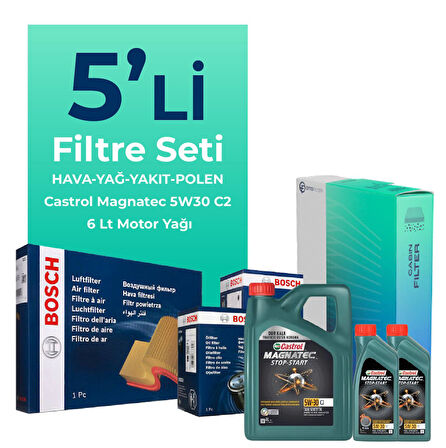 BOSCH Volvo S60 2.0 Dizel Filtre Bakım Seti Castrol Motor Yağlı (2011-2014) 5 Li