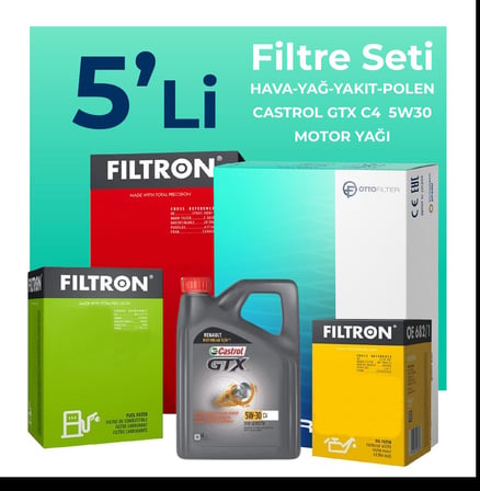 Filtron Dacia Sandero 1.5 Dizel Filtre Bakım Seti Castrol Motor Yağlı (2010-2012) 5 Li