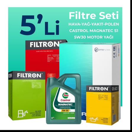 Filtron Fiat Punto 1.3 Dizel Filtre Bakım Seti Castrol Motor Yağlı EURO 5 (2012-2017) 5 Li