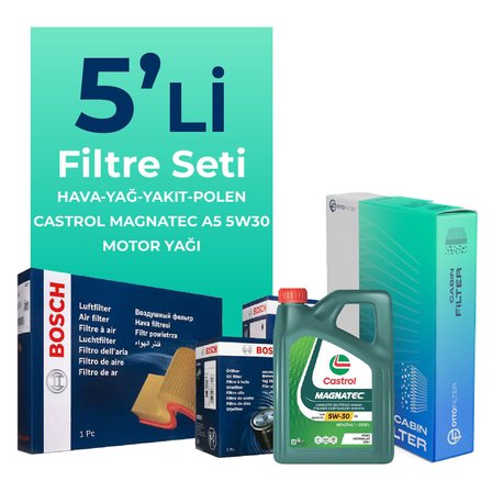 BOSCH Ford Fiesta 1.6 Dizel Filtre Bakım Seti Castrol Motor Yağlı (2004-2008) 5 Li