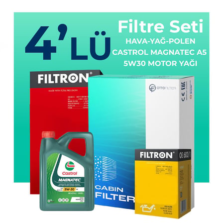 Filtron Honda Jazz 1.4 Benzin Filtre Bakım Seti Castrol Motor Yağlı (2005-2008) 4 Lü