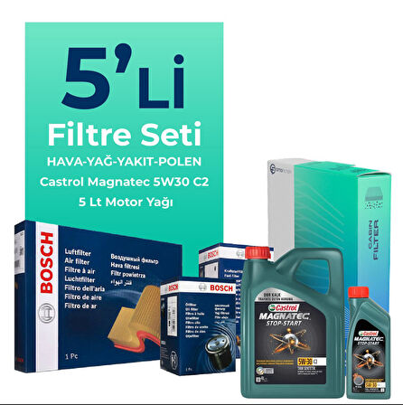 Bosch Hyundai i20 1.4 Dizel Filtre Bakım Seti Castrol Motor Yağlı (2009-2014) 5 Li