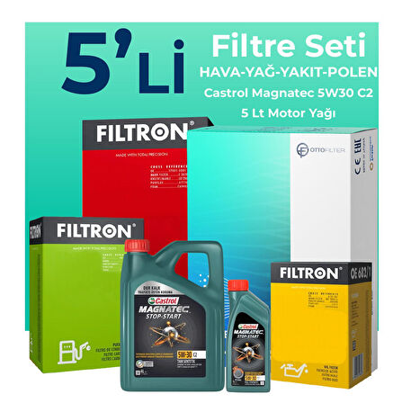 Filtron Hyundai i20 1.4 Dizel Filtre Bakım Seti Castrol Motor Yağlı (2014-2019) 5 Li