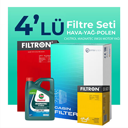 Filtron Hyundai i20 1.4 Benzin Filtre Bakım Seti Castrol Motor Yağlı (2020-2024) 4 Lü