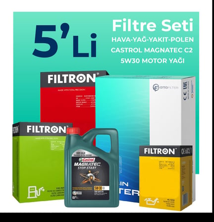 Filtron Peugeot 107 1.4 Dizel Filtre Bakım Seti Castrol Motor Yağlı (2005-2010) 5 Li