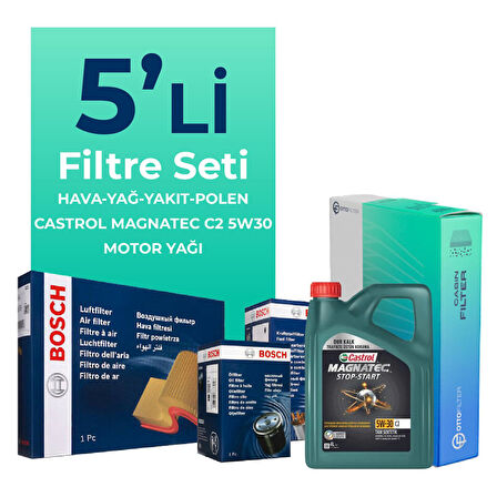 BOSCH Peugeot 206 1.4 Dizel Filtre Bakım Seti Castrol Motor Yağlı (2002-2010) 5 Li