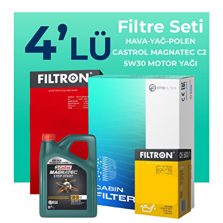 Filtron Peugeot 207 1.4 Dizel Filtre Bakım Seti Castrol Motor Yağlı (2006-2011) 4 Lü