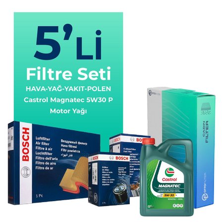 BOSCH Peugeot 208 1.5 Dizel Filtre Bakım Seti Castrol Motor Yağlı (2019-2021) 5 Li