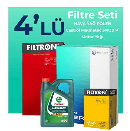 Filtron Peugeot 3008 1.5 Dizel Filtre Bakım Seti Castrol Motor Yağlı (2018-2024) 4 Lü