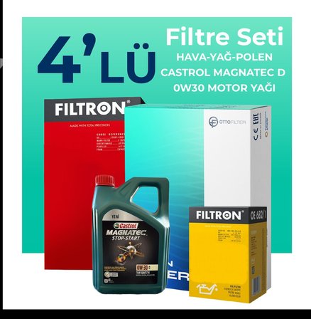 Filtron Peugeot 508 1.6 Benzin Vti Filtre Bakım Seti Castrol Motor Yağlı (2010-2018) 4 Lü