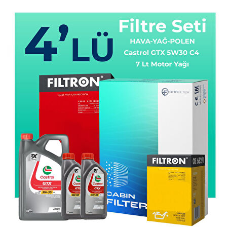 Filtron Renault Laguna 2.0 Dizel Filtre Bakım Seti Castrol Motor Yağlı (2008-2015) 4 Lü