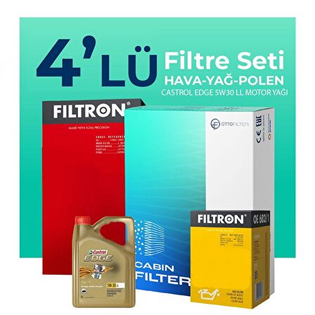 Filtron Audi A3 35 TFSI 1.5 Filtre Bakım Seti Castrol Motor Yağlı (2020-2024) 4 Lü