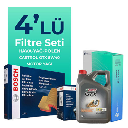 BOSCH Renault Clio 1.2 Benzin Filtre Bakım Seti Castrol Motor Yağlı (2005-2012) 4 Lü