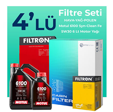 Filtron Renault Megane 1.5 Dizel BlueDCi Filtre Bakım Seti Motul Motor Yağlı (2017-2022) 4 Lü
