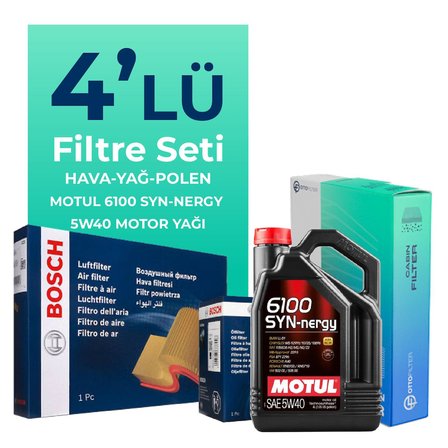 BOSCH Renault Symbol 0.9 Benzin TCe Filtre Bakım Seti Motul Motor Yağlı (2014-2021) 4 Lü
