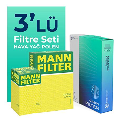 MANN Fiat Linea 1.4 Benzin 77 HP Filtre Bakım Seti (2009-2017) 3 LU