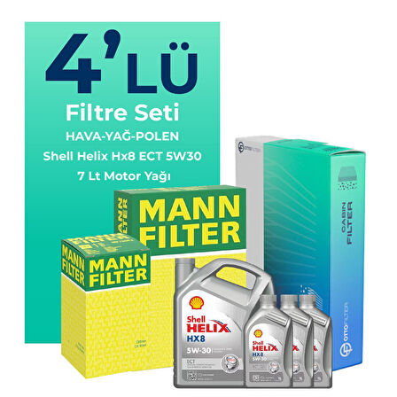 MANN Mercedes E200 Dizel Filtre Bakım Seti Shell Motor Yağlı (2018-2022) 4 Lü