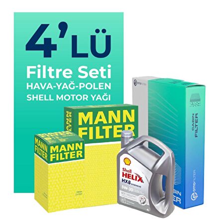 MANN Mitsubishi Colt 1.3 Filtre Bakım Seti Shell Motor Yağlı (2004-2012) 4 Lü