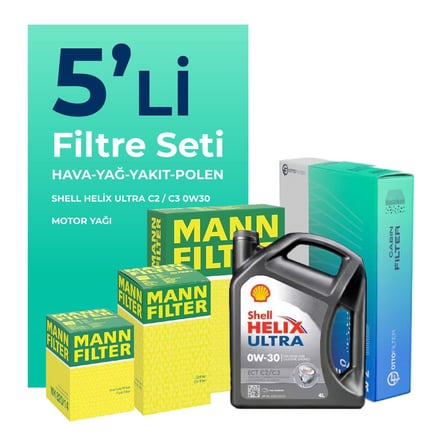 MANN Peugeot 2008 1.6 BlueHDi Dizel Filtre Bakım Seti Shell Motor Yağlı (2015-2019) 5 Li
