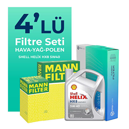 MANN Renault Clio 0.9 Benzin TCe Filtre Bakım Seti Shell Motor Yağlı (2014-2021) 4 Lü