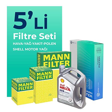 MANN Alfa Giulietta 1.6 Dizel 105 HP Filtre Bakım Seti Shell Motor Yağlı (2010-2015) 5 Li