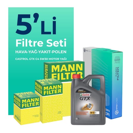 MANN Dacia Duster 1.5 Dizel Filtre Bakım Seti Castrol Motor Yağlı (2010-2013) 5 Li