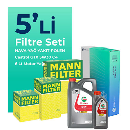 MANN Dacia Duster 1.5 BlueDci Dizel Filtre Bakım Seti Castrol Motor Yağlı (2018-2022) 5 Li