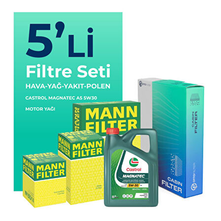 MANN Ford Fiesta 1.4 Dizel Filtre Bakım Seti Castrol Motor Yağlı (2009-2011) 5 Li