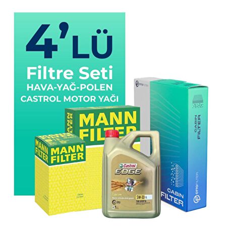 MANN Mitsubishi Lancer 1.6 Filtre Bakım Seti Castrol Motor Yağlı (2004-2008) 4 Lü