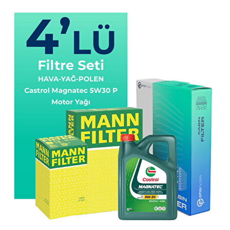 MANN Peugeot 2008 1.5 Dizel Filtre Bakım Seti Castrol Motor Yağlı (2019-2024) 4 Lü