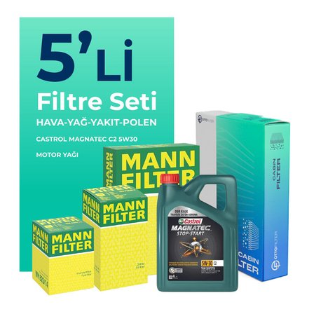 MANN Skoda Fabia 1.4 Dizel 75 Beygir Filtre Bakım Seti Castrol Motor Yağlı (2004-2008) 5 Li
