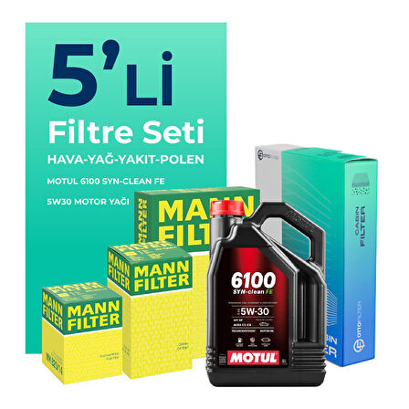 MANN Ford Fiesta 1.6 Dizel Filtre Bakım Seti Motul Motor Yağlı (2009-2013) 5 Li