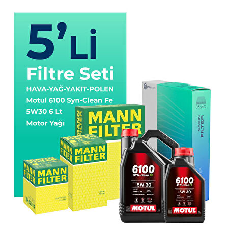 MANN Hyundai Santa FE 2.2 Dizel Filtre Bakım Seti Motul Motor Yağlı (2009-2013) 5 Li