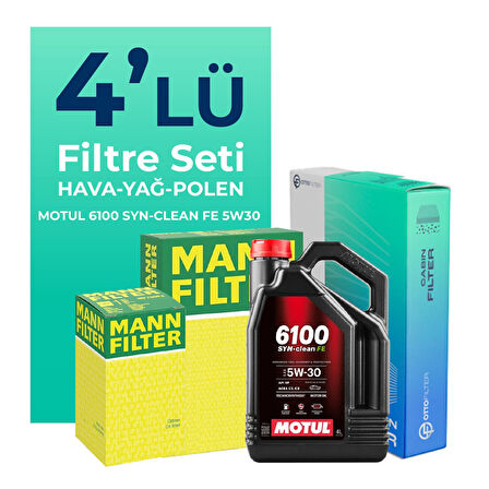 MANN Renault Symbol 1.0 Benzin SCe Filtre Bakım Seti Motul Motor Yağlı (2017-2021) 4 Lü