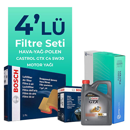 BOSCH Renault Clio 1.0 Benzin TCe Filtre Bakım Seti Castrol Motor Yağlı (2019-2024) 4 Lü