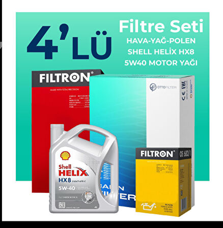 Filtron Fiat Fiorino 1.4 Benzinli Filtre Bakım Seti Shell Motor Yağlı (2016-2024) 4 Lü