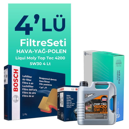 BOSCH Seat Leon 1.4 TSi Filtre Bakım Seti Liqui Moly Motor Yağlı (2008-2012) 4 Lü