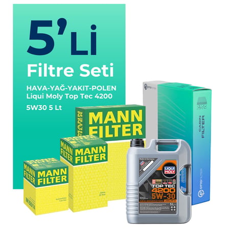 MANN Volkswagen Tiguan 2.0 Dizel Filtre Bakım Seti Liqui Moly Motor Yağlı (2008-2011) 5 Li