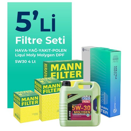 MANN Ford Courier 1.5 Dizel Filtre Bakım Seti Liqui Moly Motor Yağlı (2014-2019) 5 Li