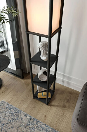 Ravilo Sakura Raflı Lambader Siyah, 1. Sınıf MDF ve PVC Başlık