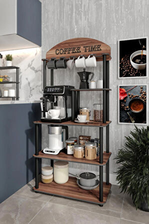 Ravilo Coffee Time Dekoratif Kahve Standı Çok Amaçlı Dolap Ceviz